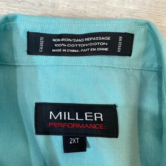 Miller Performance 100% Organic Cotton Size 2XT Teal Blue Short Sleeve Shirt - Picture 2 of 16